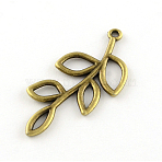 Tibetan Style Alloy Pendants, Leaf, Cadmium Free & Lead Free, Antique Bronze, 41x18.5x1.5mm, Hole: 1.5mm, about 510pcs/1000g(TIBE-Q050-39AB-LF)