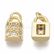 Brass Micro Pave Cubic Zirconia Charms, Lock, Real 18K Gold Plated, Clear, 10x7x4mm, Jump Ring: 5x1mm, 3mm inner diameter(X-KK-N227-09)