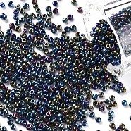 12/0 Glass Seed Beads, Metallic Colours, Round, Round Hole, Colorful, 12/0, 2mm, Hole: 1mm, about 3333pcs/50g, 50g/bag, 18bags/2pounds(SEED-US0003-2mm-605)