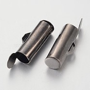 Brass Slide On End Clasp Tubes,  Slider End Caps, Gunmetal, 13.5x4.5mm, Hole: 1mm, Inner Diameter: 2mm(KK-P031-13B)