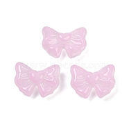 Transparent Glass Beads, Bowknot, Baking Paint, Pearl Pink, 13x17.5x8.5mm, Hole: 1mm(DGLA-E004-10F)