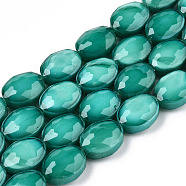 Opaque Solid Color Glass Beads Strands, Faceted, Oval, Light Sea Green, 8.5~9x11.5~12x5.5~6mm, Hole: 1~1.2mm, about 30pcs/strand, 14.96 inch(38cm)(GLAA-N032-03I)