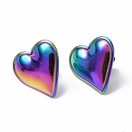 Ion Plating(IP) 304 Stainless Steel Heart Stud Earrings for Women, Rainbow Color, 21x20mm, Pin: 0.7mm(EJEW-F300-16MC)