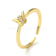 Bass Micro Pave Cubic Zirconia Ring, Long-Lasting Plated, Butterfly, Golden, Inner Diameter: 16mm(RJEW-Z033-20G)