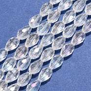 Electroplate Glass Beads Strands, AB Color Plated, Faceted Teardrop, Clear AB, 12x8mm, 58pcs/strand, 26.5 inch(EGLA-D015-12x8mm-01)