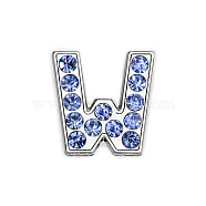 Glass Rhinestone Slide Charms, with Platinum Tone Alloy Finding, Mixed Color, Letter.W, 12mm, Hole: 8x2mm(PALLOY-TAC0018-02-W)