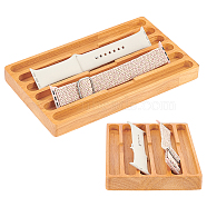 6 Grids Rectangle Wood Watch Strap Organizer Tray, Wristwatch Tray Holder, BurlyWood, 21x12.5x1.95cm, Slot: 199x15mm(AJEW-WH0083-50)