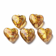 Handmade Lampwork Silver Foil Glass Beads, Heart, Gold, 15~16x15.5x9~10mm, Hole: 1.2mm(FOIL-T005-01E)