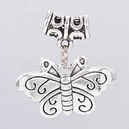 Tibetan Style Alloy Pendants, Butterfly, Antique Silver, 26mm, Pendant: 16x25x2mm, Hole: 3mm(TIBEP-G024-11AS)