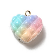 Rainbow Color Opaque Resin Pendants, Rhombus Heart Charms, with Golden Tone Iron Loops, Colorful, 21x20x10.5mm, Hole: 2mm(X-RESI-F035-01)