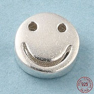 925 Sterling Silver Beads, Flat Round with Smiling Face, with S925 Stamp, Silver, 6x2.5mm, Hole: 1.2mm(STER-M111-01A-S)