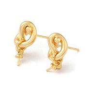 Brass Stud Earring Findings, with 925 Sterling Silver Pins, for Half Drilled Beads, Real 18K Gold Plated, 16.5mm, Pin: 12x0.8mm and 0.6mm(for Half Drilled Beads)(KK-M270-28G)