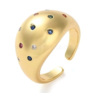 Plating Brass Micro Pave Cubic Zirconia Open Cuff Rings, Real 18K Gold Plated, Colorful, Adjustable(RJEW-K266-15G-01)