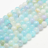 Natural Striped Agate/Banded Agate Bead Strands, Round, Dyed & Heated, Aquamarine, 8mm, Hole: 1mm, about 47~48pcs/strand, 14.5 inch(G-K155-A-8mm-04)