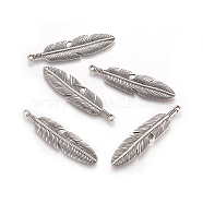 Tibetan Style Alloy Feather Big Pendants, Lead Free & Cadmium Free, Antique Silver, 61x15x3mm, Hole: 2mm(X-TIBEP-A12720-AS-RS)