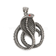 316 Surgical Stainless Steel Rhinestone Pendants, Snake, Antique Silver, 38.5x32x6mm, Hole: 4.5x9mm(STAS-Z073-125AS)