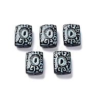 Black Opaque Acrylic Beads, Metal Enlaced, Rectangle with Eyeball Pattern, Pale Goldenrod, 18.5x13.5x7mm, Hole: 2mm, about 325pcs/500g(OACR-G016-33A)