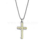 201 Stainless Steel Pendant Necklaces, Cross, Antique Silver & Golden, 23.31 inch(59.2cm)(NJEW-C034-43A-AS)