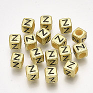 Acrylic Beads, Horizontal Hole, Metallic Plated, Cube with Letter.Z, 6x6x6mm, 2600pcs/500g(PB43C9308-G-Z)