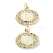 Brass Micro Pave Clear Cubic Zirconia Pendants, with Synthetic Opal and Jump Rings, Real 18K Gold Plated, Oval Charms, White, 15.5x19x3mm, Hole: 3mm(KK-L213-035G)