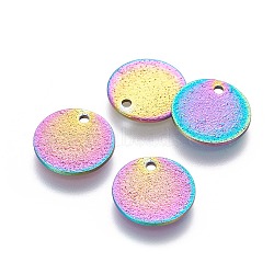 Ion Plating(IP) 304 Stainless Steel Charms, Textured, Flat Round, Rainbow Color, 12x1mm, Hole: 1.4mm(STAS-L216-14C)