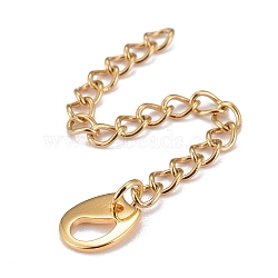 304 Stainless Steel Chain Extender, Curb Chain, with 202 Stainless Steel Charms, Golden, 61mm, Link: 3.7x3x0.5mm, Charm: 7.6x6x0.6mm(STAS-F268-36G)