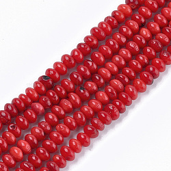 Sea Bamboo Coral(Imitation Coral) Beads Strands, Dyed, Rondelle, FireBrick, 6x4~4.5mm, Hole: 0.8mm, about 101pcs/strand, 15.7 inch(X-CORA-T009-25)