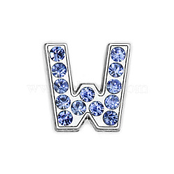 Glass Rhinestone Slide Charms, with Platinum Tone Alloy Finding, Mixed Color, Letter.W, 12mm, Hole: 8x2mm(PALLOY-TAC0018-02-W)