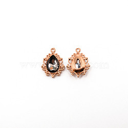 Alloy Pendants, with Rhinestone, Cadmium Free & Lead Free, Light Gold, Teardrop, Gray, 25x19x5mm, Hole: 1.6mm(FIND-WH0094-56KCG-04)