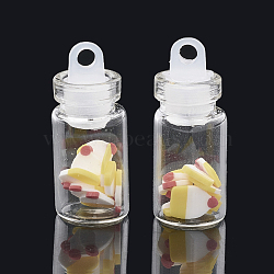 Handmade Polymer Clay Nail Art Decoration Accessories, with Glass Wishing Bottle and CCB Plastic Bottle Stopper, Cake, Yellow, 5.5~7x4~6x0.1~1mm, bottle: 27.5x11mm, hole: 3mm(X-MRMJ-N032-15)