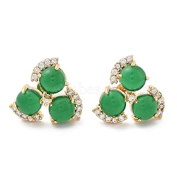 Brass Micro Pave Clear Cubic Zirconia Stud Earrings, with Green Glass, Real 18K Gold Plated, Flower, 15x16mm(EJEW-G415-02C-G)