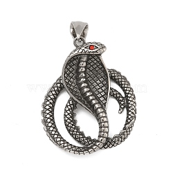 316 Surgical Stainless Steel Rhinestone Pendants, Snake, Antique Silver, 38.5x32x6mm, Hole: 4.5x9mm(STAS-Z073-125AS)