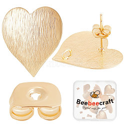 20Pcs Brass Heart Stud Earring Findings, with Vertical Loops and 20Pcs Ear Nuts, Long-Lasting Plated, Nickel Free, Real 18K Gold Plated, 19x19mm, Hole: 2.5mm(KK-BBC0004-89)