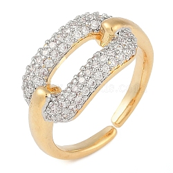 Oval Brass Micro Pave Clear Cubic Zirconia Finger Ring, for Women, Real 18K Gold Plated, 10.5mm, Adjustable(RJEW-Q819-28G)