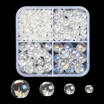 353Pcs 4 Style Glass Bead Strands, Round, AB Color Plated, Clear AB, 4~10mm, Hole: 1mm