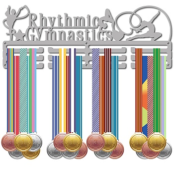 Fashion Iron Medal Hanger Holder Display Wall Rack, 3 Lines, with Screws, Rhythmic Gymnastics Pattern, 150x400mm, Hole: 5mm