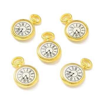 Alloy Enamel Pendants, Clock, Golden, 17x11.5x3mm, Hole: 1x1mm