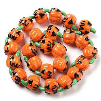 Halloween Theme Handmade Lampwork Beads Strands, Pumpkin, Dark Orange, 21x18x17mm, Hole: 1.2mm, about 25pcs/strand, 17.05''(43.3cm)