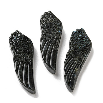 Natural Labradorite Pendants, Carved Wing Charms, 56~59x19~22x7~10.5mm, Hole: 1.3mm