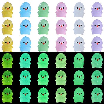 36Pcs 6 Colors Chick Luminous Resin Display Decorations, Glow in the Dark, for Car or Home Office Desktop Ornaments, Mixed Color, 15x15x20mm, 6pcs/color