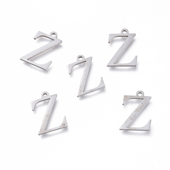 304 Stainless Steel Charms, Greek Alphabet, Stainless Steel Color, Letter.Z, 14x9.5x1mm, Hole: 1.2mm