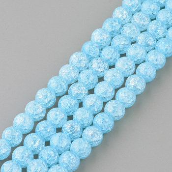 Synthetic Crackle Quartz Beads Strands, Round, Dyed, Light Sky Blue, 8mm, Hole: 1mm, about 50pcs/strand, 15.7 inch