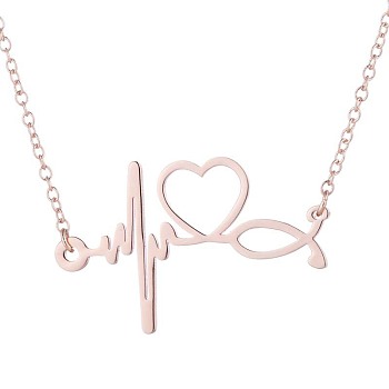 Stainless Steel Doctor Stethoscope ECG Link Necklaces, Heartbeat Clavicle Chain Fashion Necklaces, Rose Gold