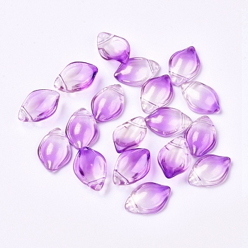 Transparent Glass Pendants, with Glitter Powder, Petal, Purple, 19x12.5x5.5mm, Hole: 1mm