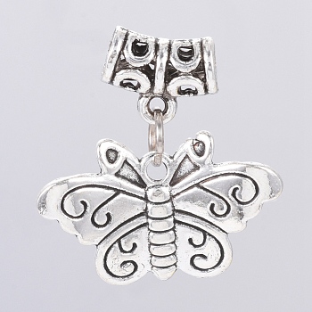 Tibetan Style Alloy Pendants, Butterfly, Antique Silver, 26mm, Pendant: 16x25x2mm, Hole: 3mm