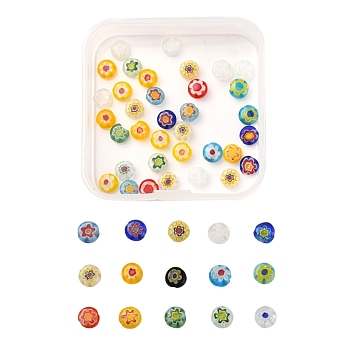 Handmade Millefiori Glass Beads, Flat Round, Mixed Color, 6x3mm, Hole: 1mm, 50pcs/box