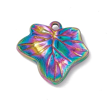Ion Plating(IP) 304 Stainless Steel Pendants, Leaf Charms, Rainbow Color, 14.5x16x2mm, Hole: 1.4mm