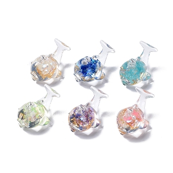 Luminous Translucent Resin Pendants, with ABS Imitation Pearl, Gold Foil, low in the Dark Dolphin Charm, Mixed Color, 17x19x28mm, Hole: 1.2mm