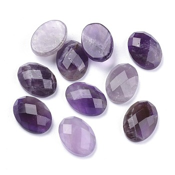 Natural Amethyst Cabochons, Faceted, Oval, 18x13x6mm