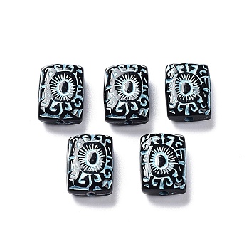 Black Opaque Acrylic Beads, Metal Enlaced, Rectangle with Eyeball Pattern, Pale Goldenrod, 18.5x13.5x7mm, Hole: 2mm, about 325pcs/500g